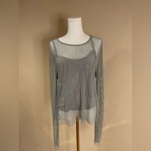 Sunday in Brooklyn Shimmering Gray Mesh Blouse